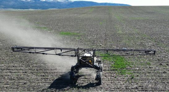 TerraScout, the autonomous AI field scout, running with 60' boom