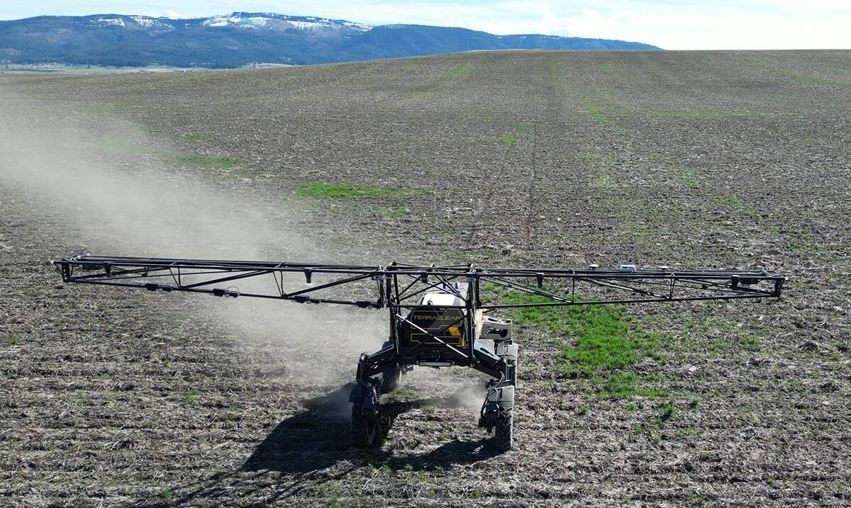 TerraScout, the autonomous AI field scout, running with 60' boom