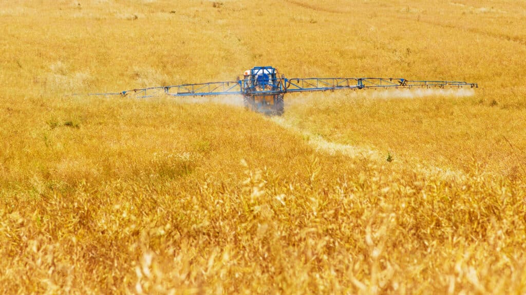 Sprayer in a canola field
