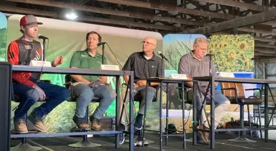 TerraClear's Shane WIlliams at AgWeek panel at Big Iron Show discussing precision ag
