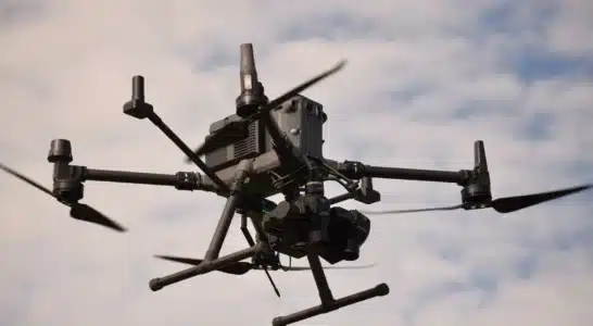 DJI Matrice RTK mapping drone in flight, used to capture imagery for fall stone picking with a TerraClear Rock Map